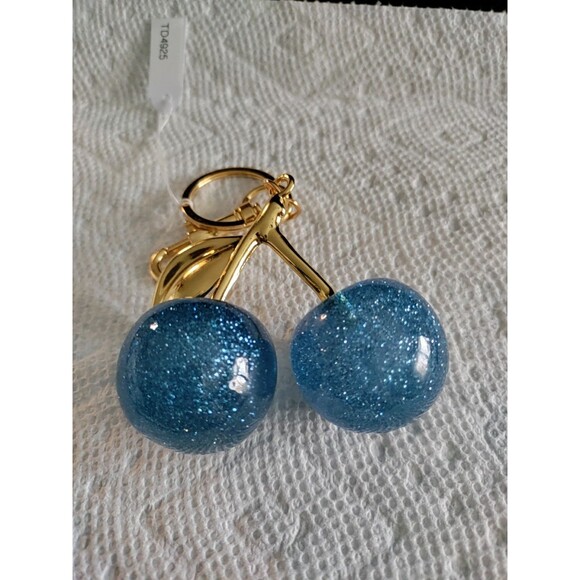 Glitter Blue Cherries Acrylic Bag Charm/Key Chain 1.25" Diameter Each Cherries - Picture 2 of 4